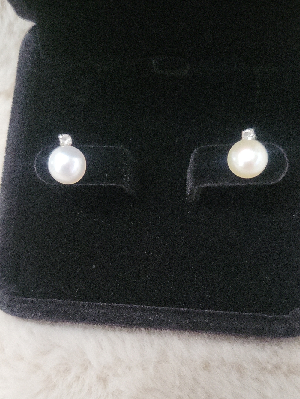 Genuine Pearl And Genuine Diamond Earrings 925 Setting and Posts